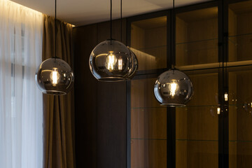 Beautiful retro luxury interior lighting lamp decor. Lamp in the interior. Stylish and modern lamp...
