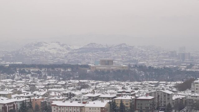 Panoramic Ankara view with Anitkabir and ulus old city from Emek district.