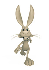 rabbit cartoon is running fast on front view