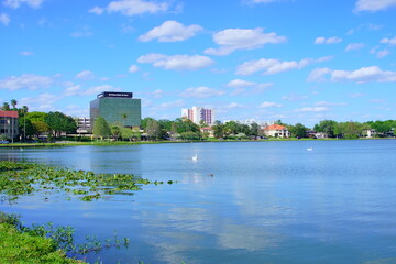 Naklejka premium Krajobraz jeziora Morton w centrum miasta Lakeland na Florydzie 
