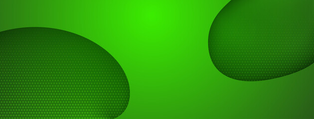 Abstract background with curved shapes and halftone dots in green colors
