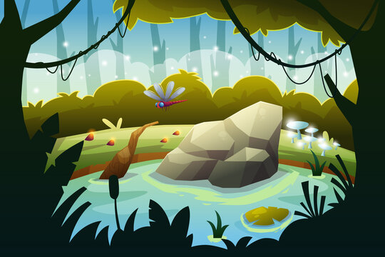 Nature Forest Landscape background illustration for happy earth day with environment lake scenery