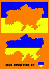 Ukraine flag and outline. Flag map of Ukraine. Vector illustration.
