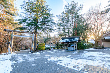 積雪した身曾岐神社　山梨県北杜市　Misogi Shrine with snow. Yamanashi-ken Hokuto...