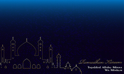 Islamic background with gold mosque on dark blue theme