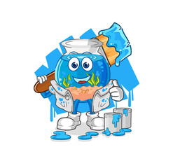 fish bowl painter illustration. character vector