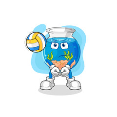 fish bowl play volleyball mascot. cartoon vector