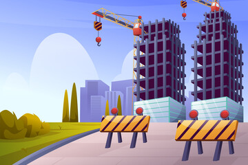Construction Landmark architecture city Industrial for happy labour's day background illustration Landscape with Crane