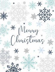 Merry Christmas latter and decoration snowflakes with white and blue color