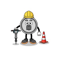 Character cartoon of button cell working on road construction