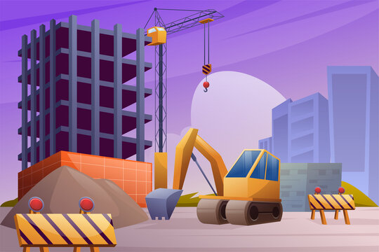 Construction Landmark architecture city Industrial for happy labour's day background illustration Landscape with Crane