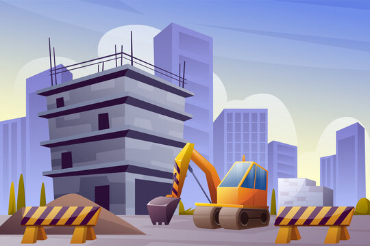 Construction Landmark architecture city Industrial for happy labour's day background illustration Landscape with Crane