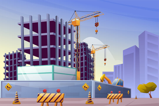 Construction Landmark architecture city Industrial for happy labour's day background illustration Landscape with Crane