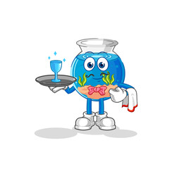 fish bowl waiter cartoon. cartoon mascot vector