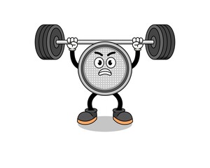 Obraz na płótnie Canvas button cell mascot cartoon lifting a barbell