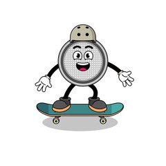 button cell mascot playing a skateboard