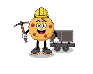 Mascot Illustration of chocolate chip cookie miner