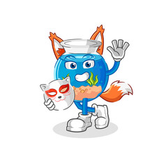 fish bowl japanese fox character. cartoon mascot