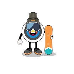 Mascot cartoon of archery target snowboard player