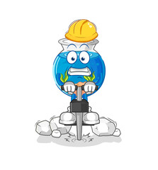 fish bowl drill the ground cartoon character vector