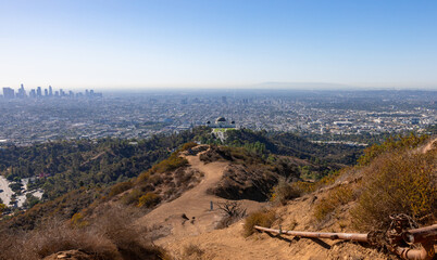 Panorama view from Hollywood Hills over Griffith Park and  Los Angeles