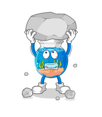 fish bowl lifting rock cartoon character vector