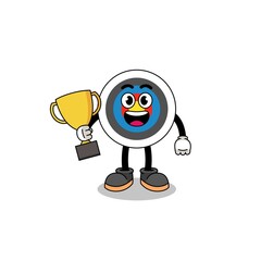 Cartoon mascot of archery target holding a trophy