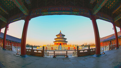 The temple of heaven in Beijing, China, The text is translated as 