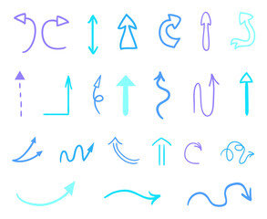 Colored infographic elements on isolated white background. Hand drawn simple arrows. Line art. Set of different pointers. Abstract indicators