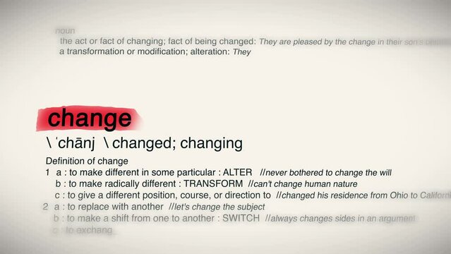 The Word Change Red Highlighted in a Dictionary Animation