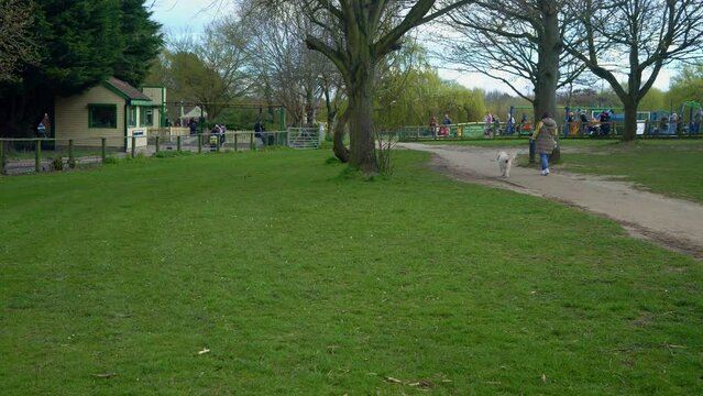 Panoramic Shot Of Early Spring Natural Parck in Swonly, East Kent of London. Hapy Family Walking At The Park. Narure, Traveling Concept.
