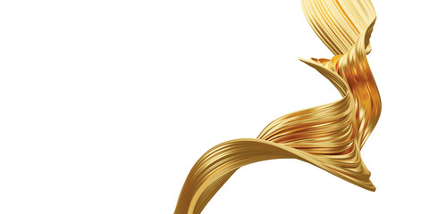 Golden luxury metal texture wave on white background with copy space 3D render
