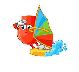 uvula windsurfing character. mascot vector