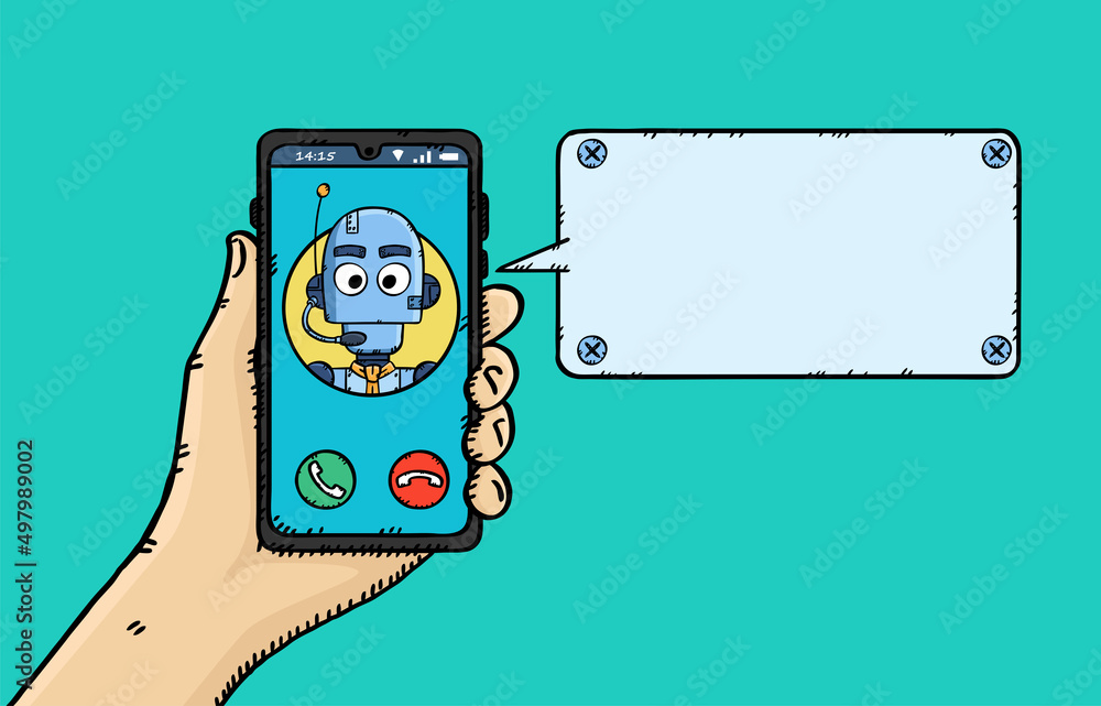 Poster hand drawn vector of conversation with customer support ai chat bot