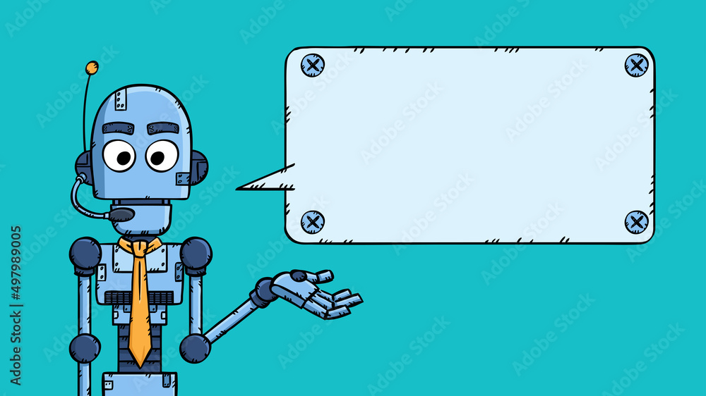 Poster hand drawn vector of customer support ai chat bot with talking bubble