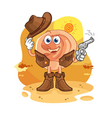 ear cowboy with gun character vector