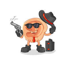 ear mafia with gun character. cartoon mascot vector