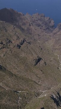 Top view of mountains and ocean