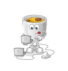 noodle bowl with laptop mascot. cartoon vector