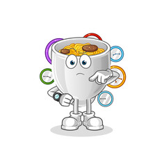 noodle bowl with wristwatch cartoon. cartoon mascot vector