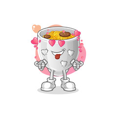 noodle bowl fallin love vector. cartoon character