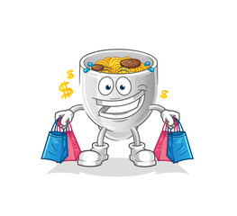 noodle bowl shoping mascot. cartoon vector
