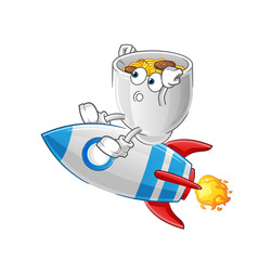 Obraz premium noodle bowl ride a rocket cartoon mascot vector