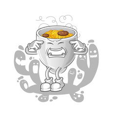 depressed noodle bowl character. cartoon vector