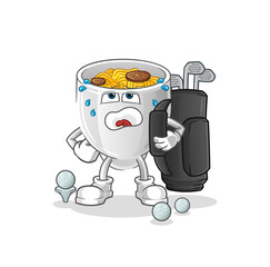 noodle bowl with golf equipment. cartoon mascot vector