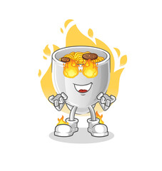 noodle bowl on fire mascot. cartoon vector