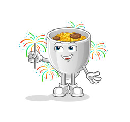 noodle bowl with fireworks mascot. cartoon vector