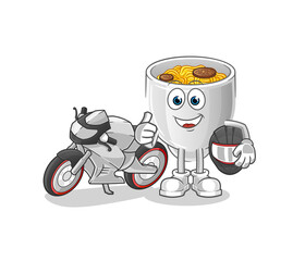 noodle bowl racer character. cartoon mascot vector