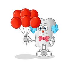 dog bone clown with balloons vector. cartoon character