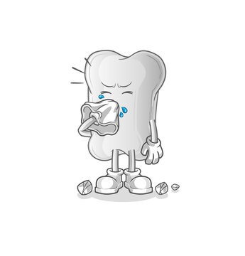 dog bone blowing nose character. cartoon mascot vector